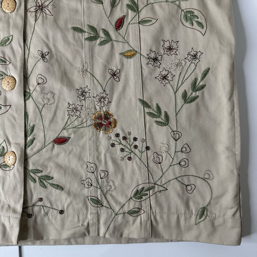 Tantrums Embroidered Floral Khaki‎ Jacket Size XL Vintage Fall Cottagecore Boho - Picture 7 of 16